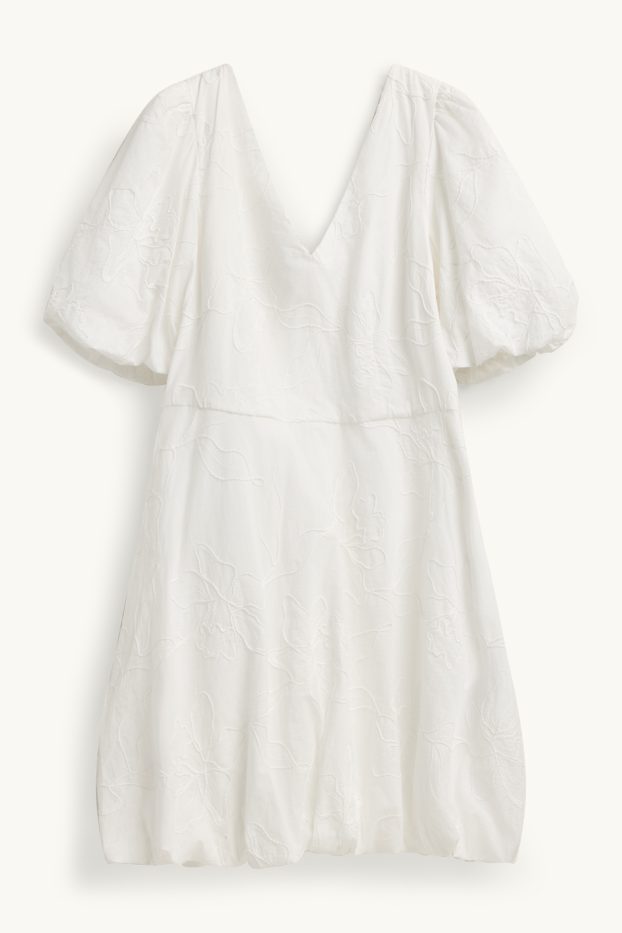 Women - V-neck dress - floral - white