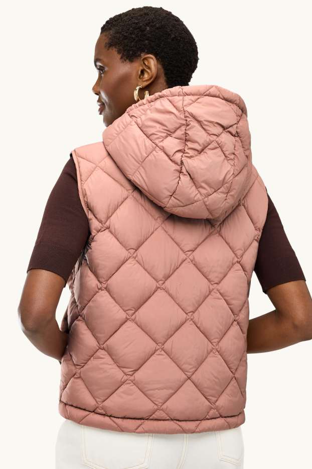 Women - Quilted gilet with hood - water-repellent - dark rose