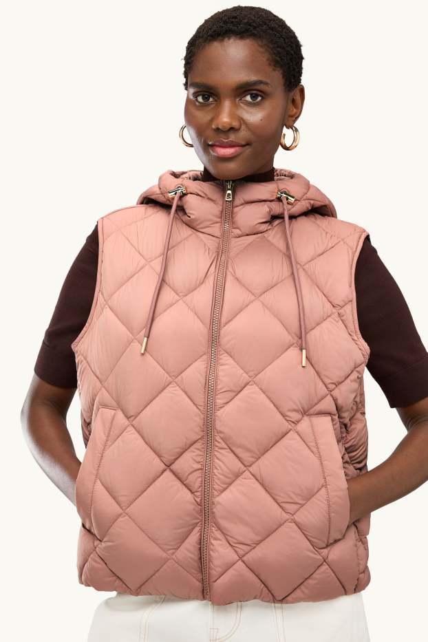 Women - Quilted gilet with hood - water-repellent - dark rose