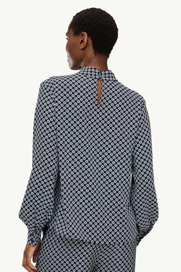 Damen - Bluse - gemustert - dunkelblau / weiß