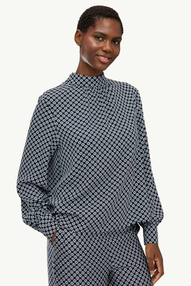 Damen - Bluse - gemustert - dunkelblau / weiß