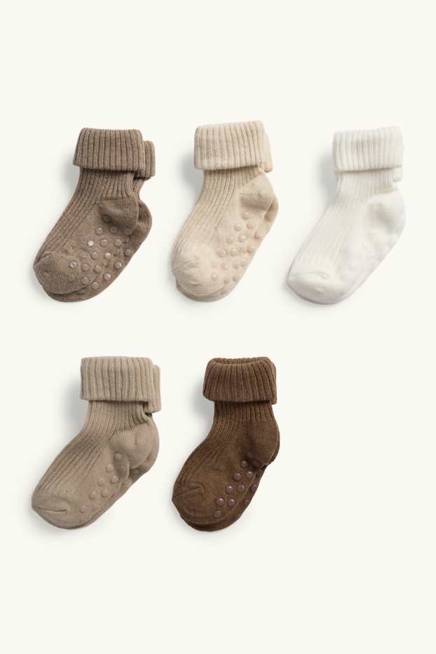 Bebés niñas - Pack de 5 - calcetines antideslizantes para bebé - de canalé - beis
