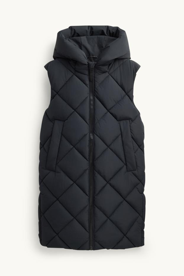 Children Girls - Quilted gilet with hood - water-repellent - black