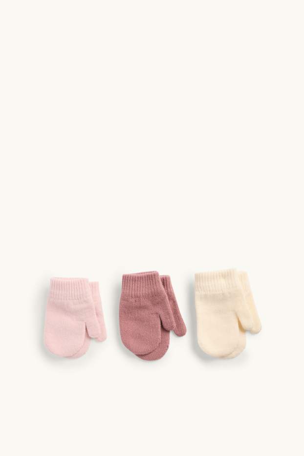 Neonati - Confezione da 3 - muffole per neonati - rosa / beige