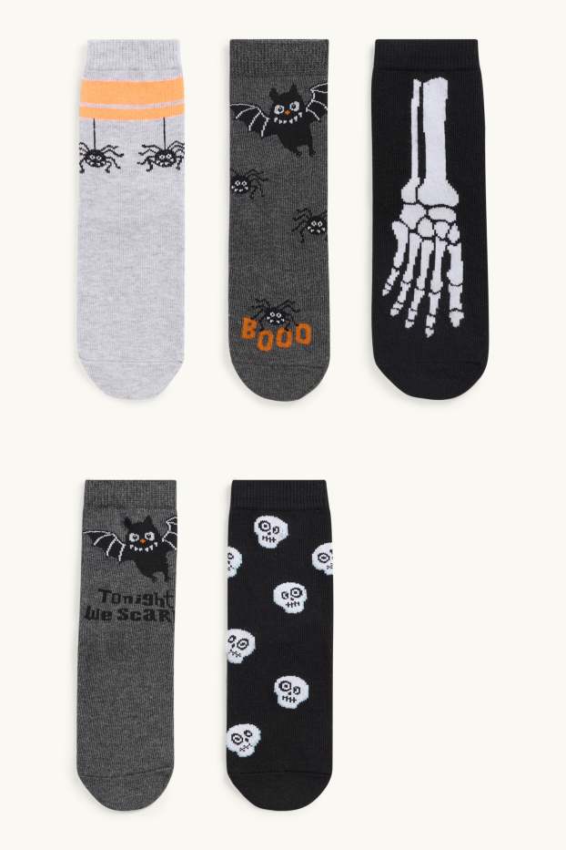 Children Boys - Multipack of 5 - Halloween - bat, spider - socks - gray / black
