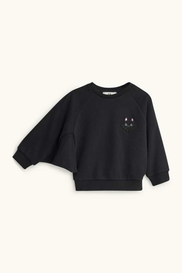 Bambine - Halloween - pipistrello - felpa con maniche a pipistrello - nero