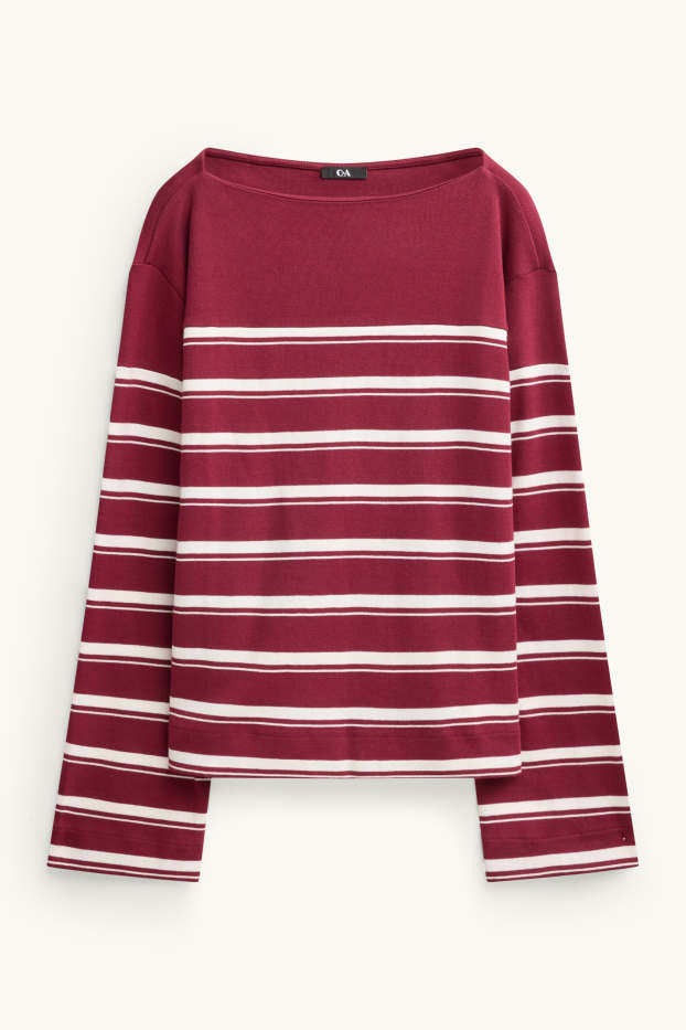Damen - Langarmshirt - Relaxed Fit - gestreift - bordeaux / weiß