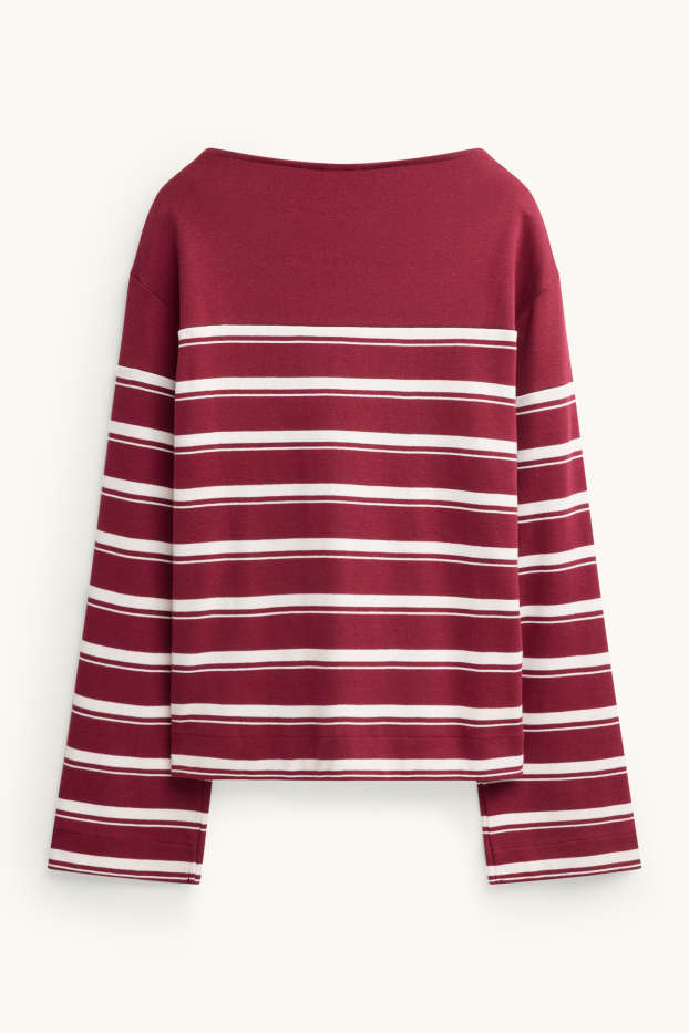 Damen - Langarmshirt - Relaxed Fit - gestreift - bordeaux / weiß