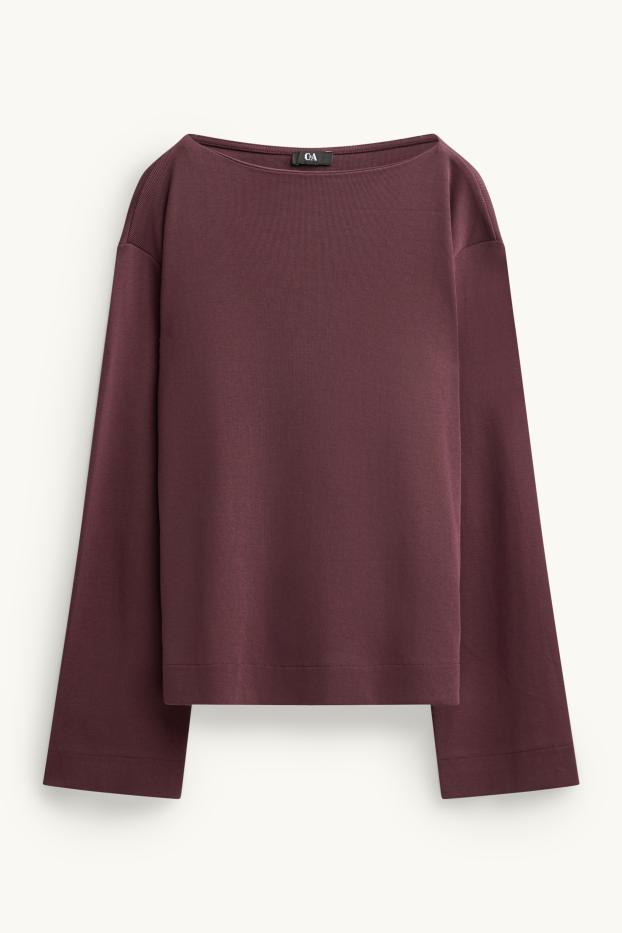 Dámské - Tričko s dlouhým rukávem - relaxed fit - bordeaux