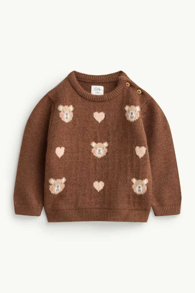 Baby Mädchen - Teddybär und Herzchen - Baby-Pullover - braun
