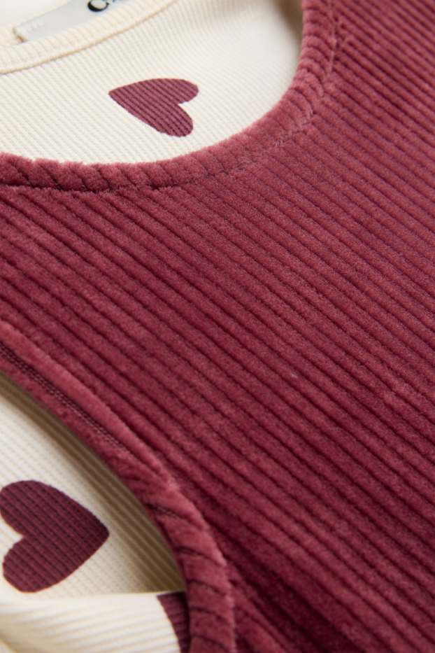 Children Girls - Heart - set - corduroy dress and long sleeve top - 2 piece - bordeaux