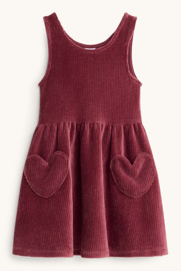 Children Girls - Heart - set - corduroy dress and long sleeve top - 2 piece - bordeaux