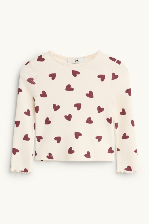 Children Girls - Heart - set - corduroy dress and long sleeve top - 2 piece - bordeaux