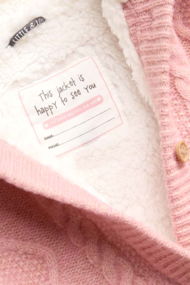 Baby Mädchen - Baby-Strickjacke mit Kapuze - gefüttert - strukturiert - rosa
