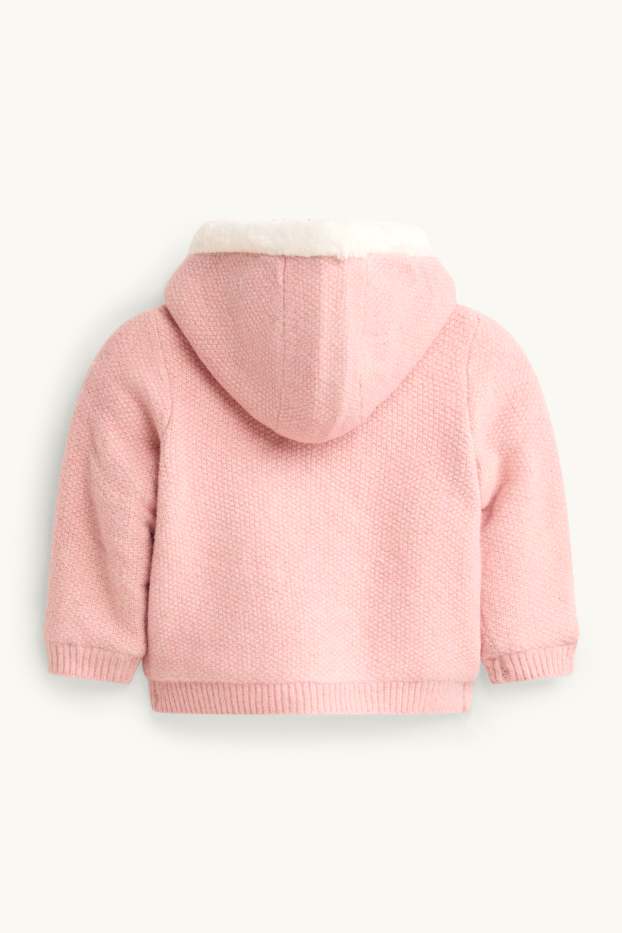 Baby Mädchen - Baby-Strickjacke mit Kapuze - gefüttert - strukturiert - rosa