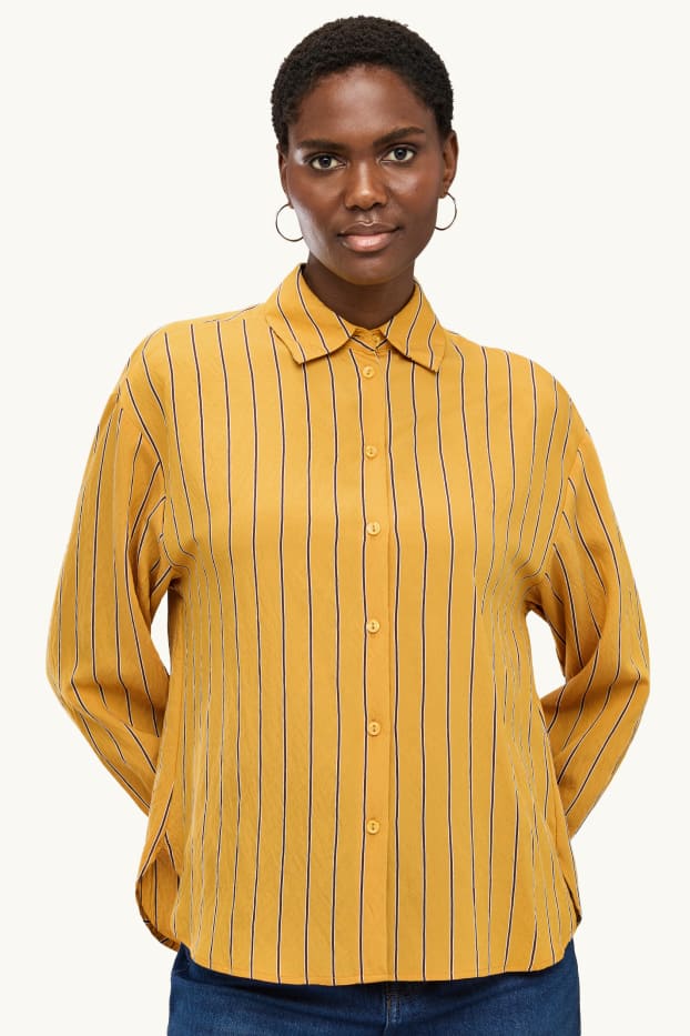Damen - Hemdbluse - gestreift - senfgelb