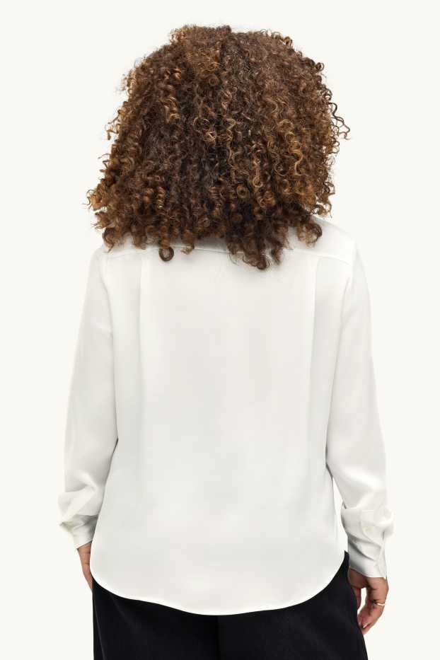 Dames - Satijnen overhemdblouse - wit