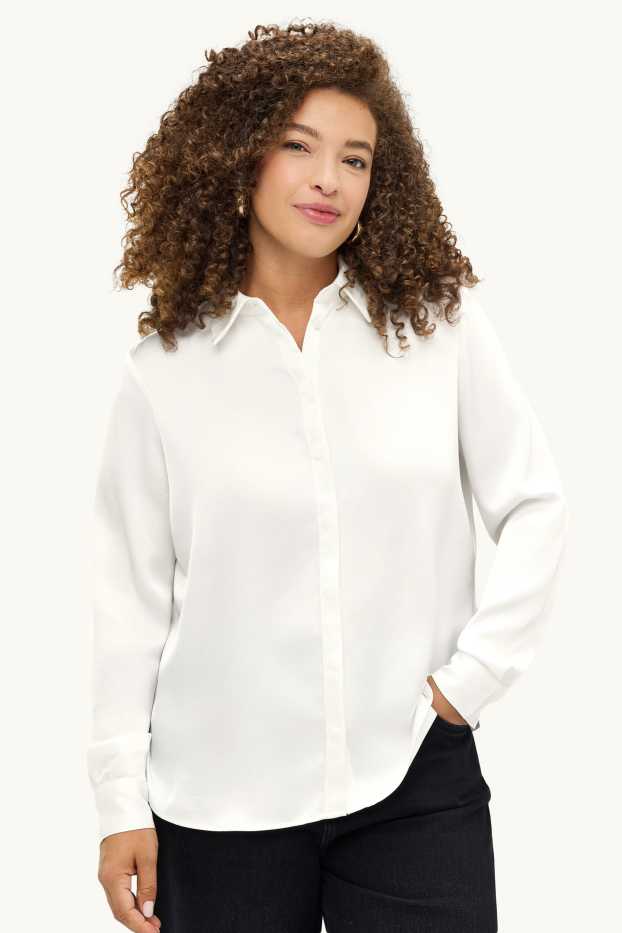 Dames - Satijnen overhemdblouse - wit