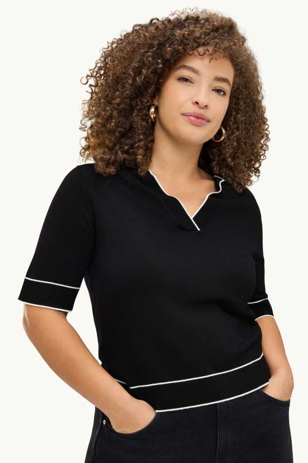 Donna - Maglione - a maniche corte - nero / bianco