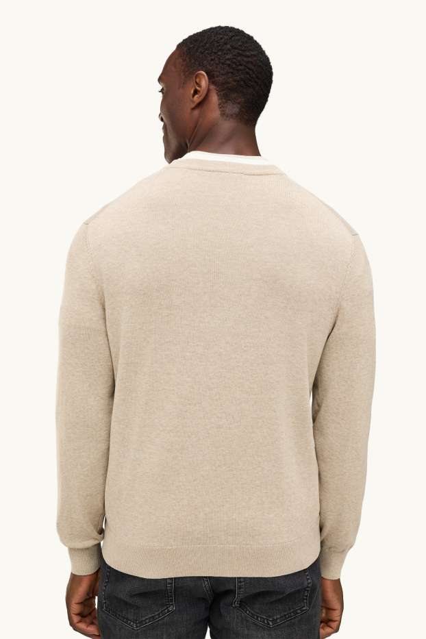 Men - V-neck jumper - sand-coloured