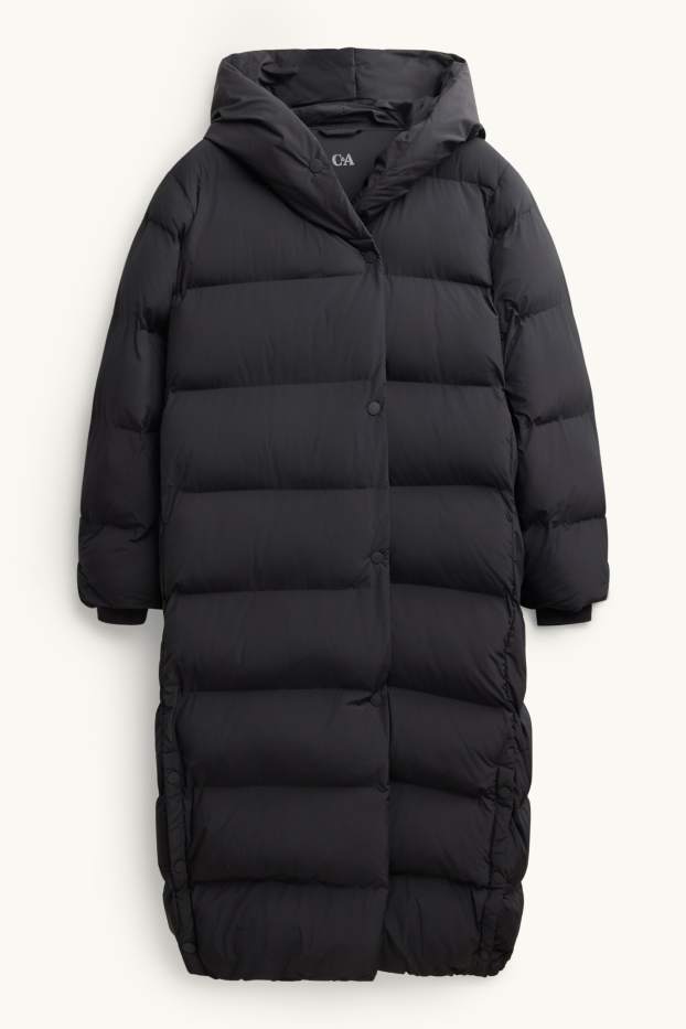 Donna - Cappotto trapuntato con cappuccio - foderato - idrorepellente - nero