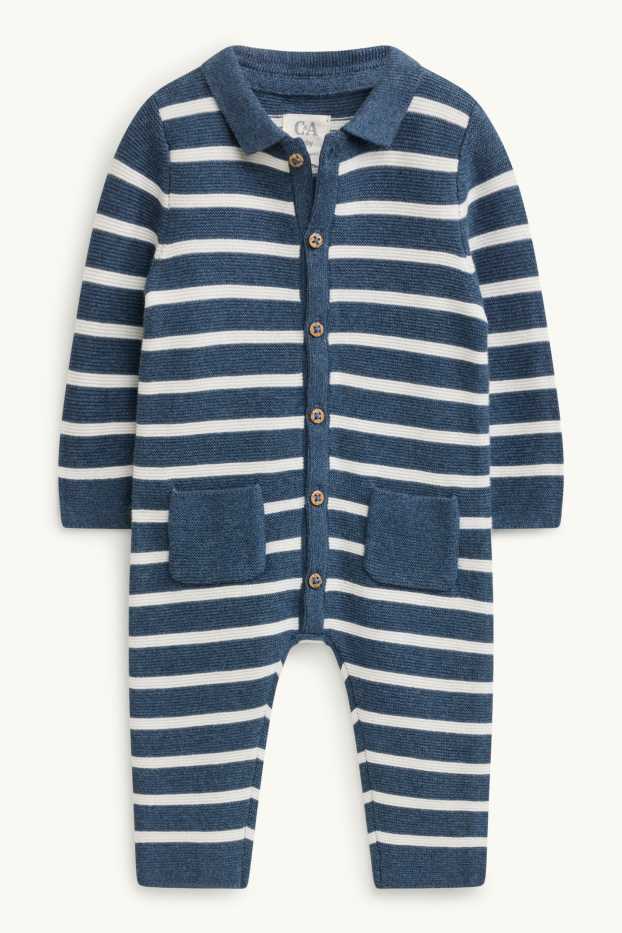 Baby Jungen - Baby-Strick-Jumpsuit - gestreift - blau / weiss