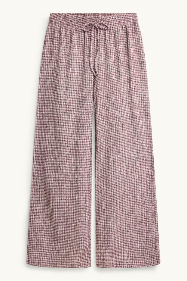Donna - Pantaloni - vita media - gamba ampia - a quadretti - bordeaux / bianco