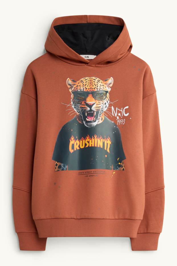 Kinderen: jongens - Luipaard - hoodie - roestbruin