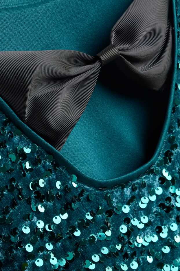 Children Girls - Bow - sequin dress - petrol