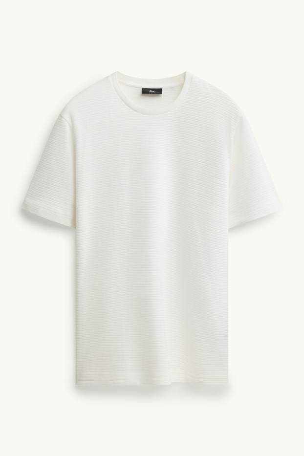 Pánské - Pletené tričko - regular fit - strukturované - bílá