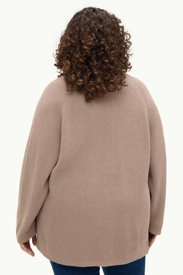 Women - Cardigan - ribbed - nougat coloured