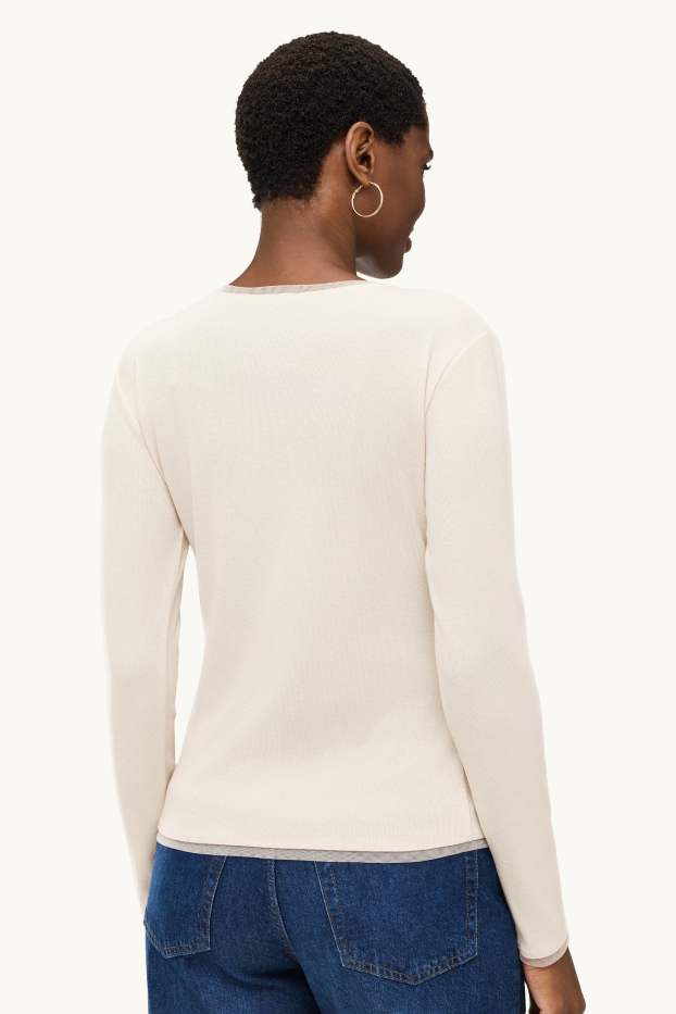 Dames - Longsleeve - crème wit