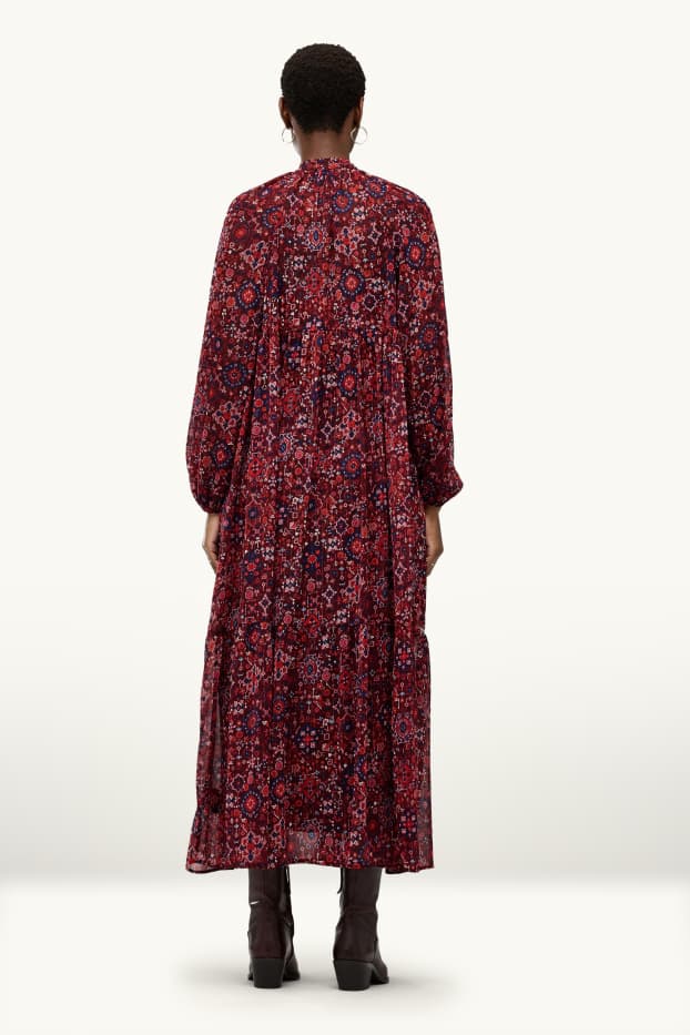 Femei - Rochie din șifon cu decolteu în V - cu model - bordo