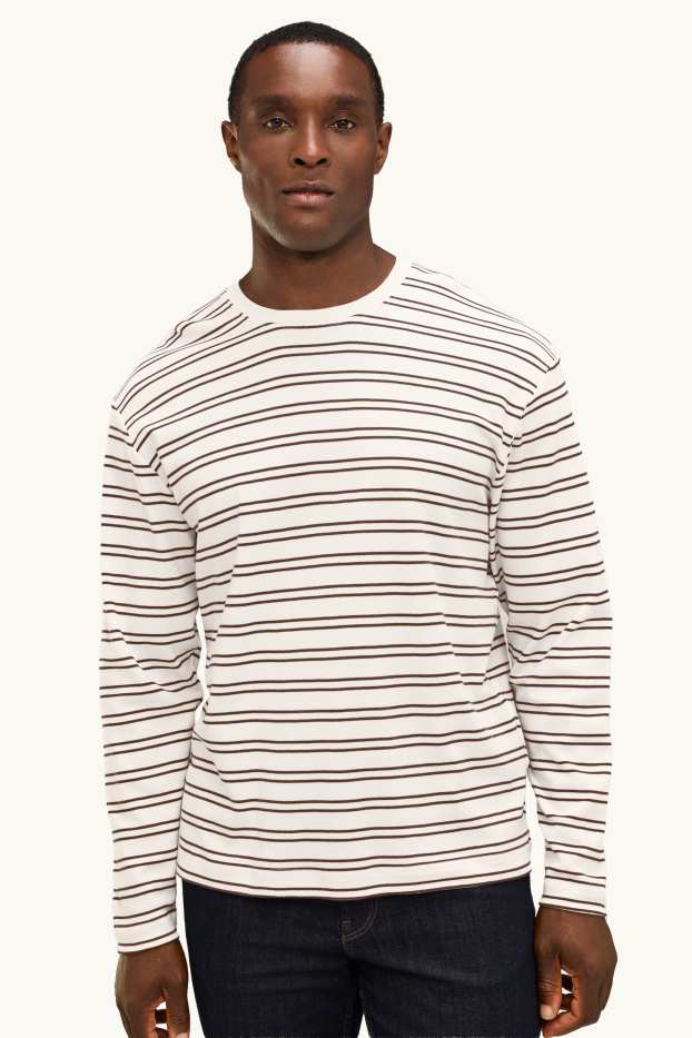 Hommes - Haut à manches longues - relaxed fit - à rayures - marron / blanc crème