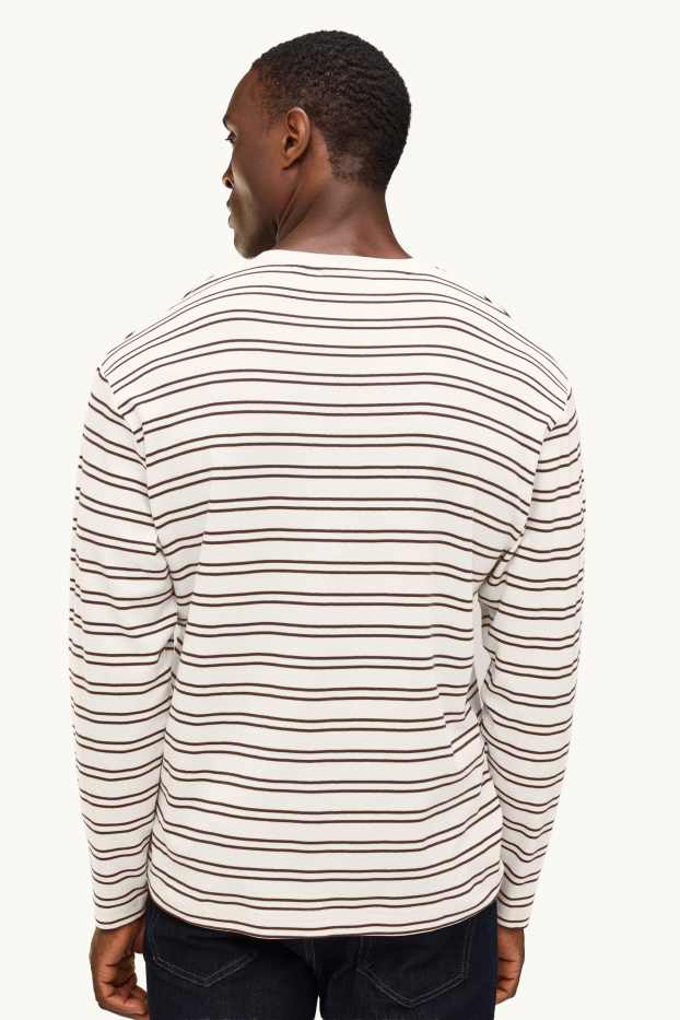 Hommes - Haut à manches longues - relaxed fit - à rayures - marron / blanc crème