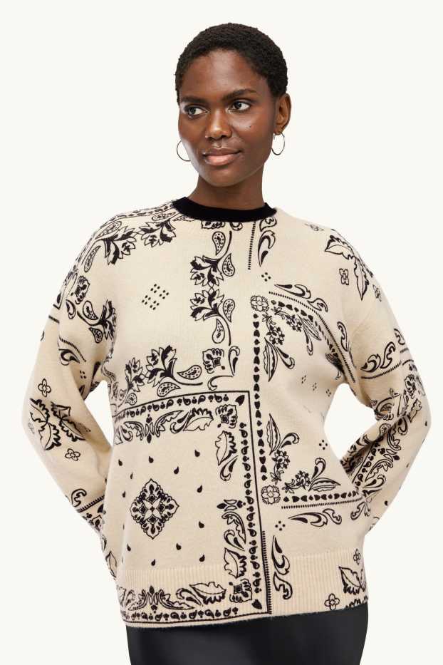 Femei - Pulover din tricot fin - cu model - negru / nej