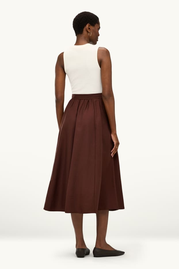 Dona - Vestit fit & flare amb cinturó - marró / blanc trencat