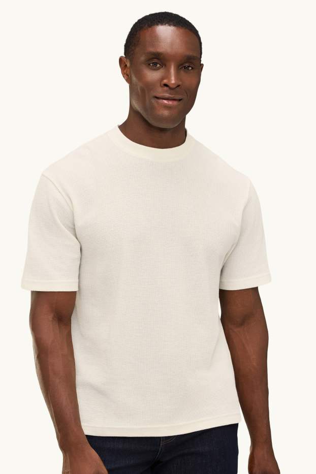 Hommes - T-shirt - relaxed fit - finition texturée - blanc crème