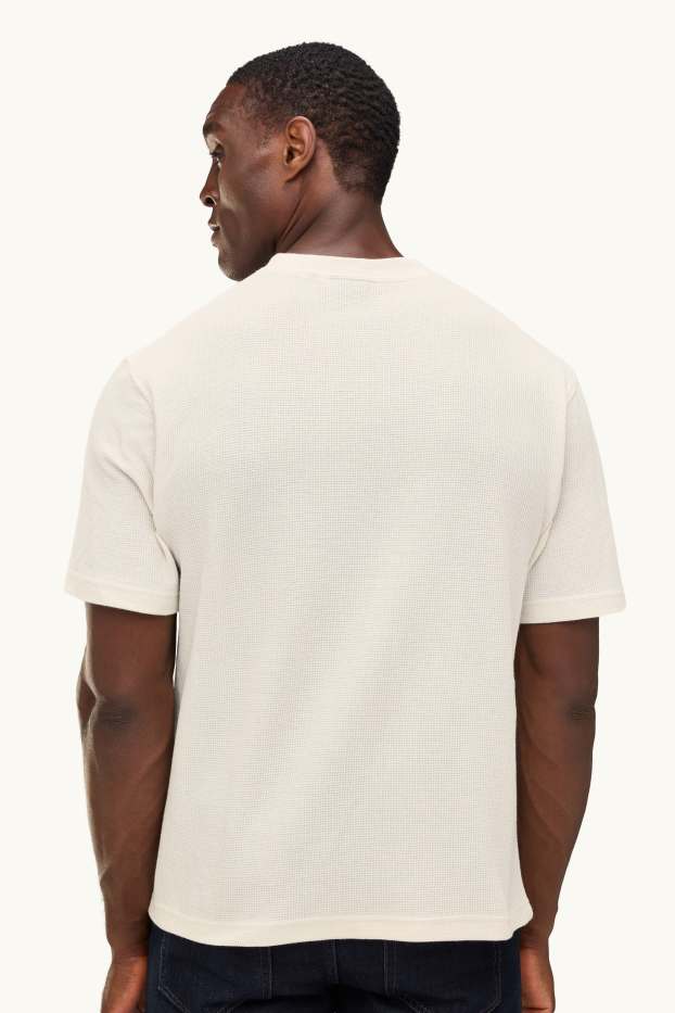 Hommes - T-shirt - relaxed fit - finition texturée - blanc crème