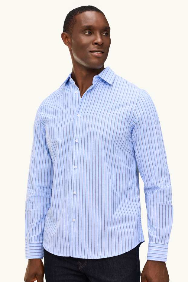 Hommes - Chemise - regular fit - col kent - à rayures - bleu clair