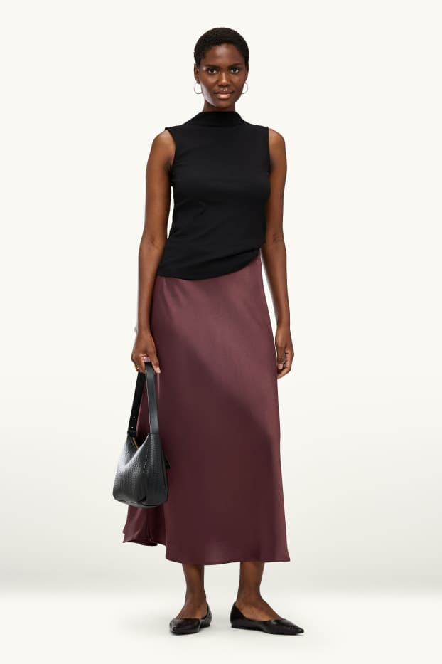 Women - Satin skirt - bordeaux