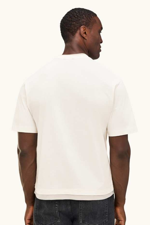 Hommes - T-shirt - regular fit - look 2-en-1 - blanc