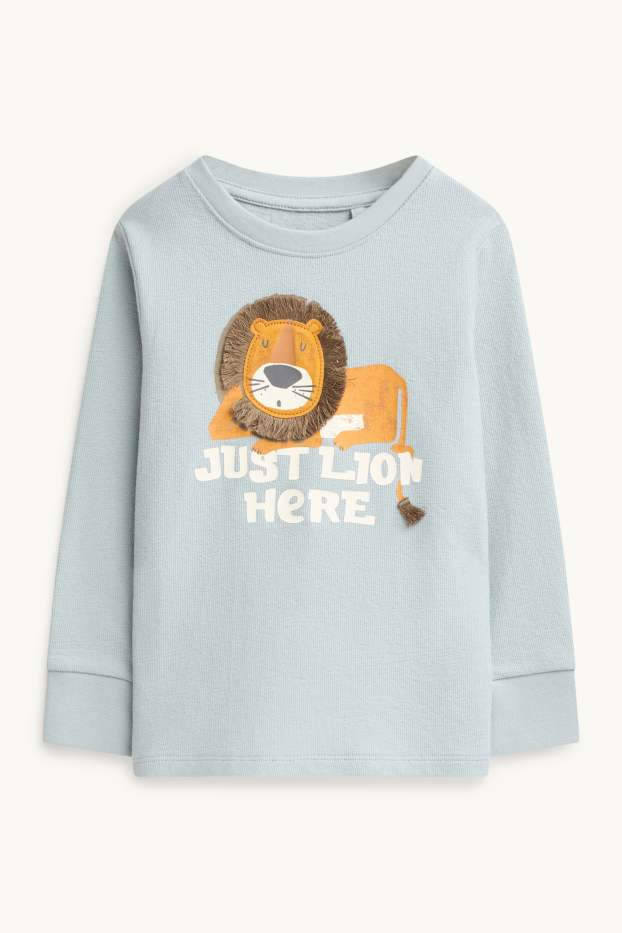 Kinder Buben - Löwe - Langarmshirt - strukturiert - hellblau