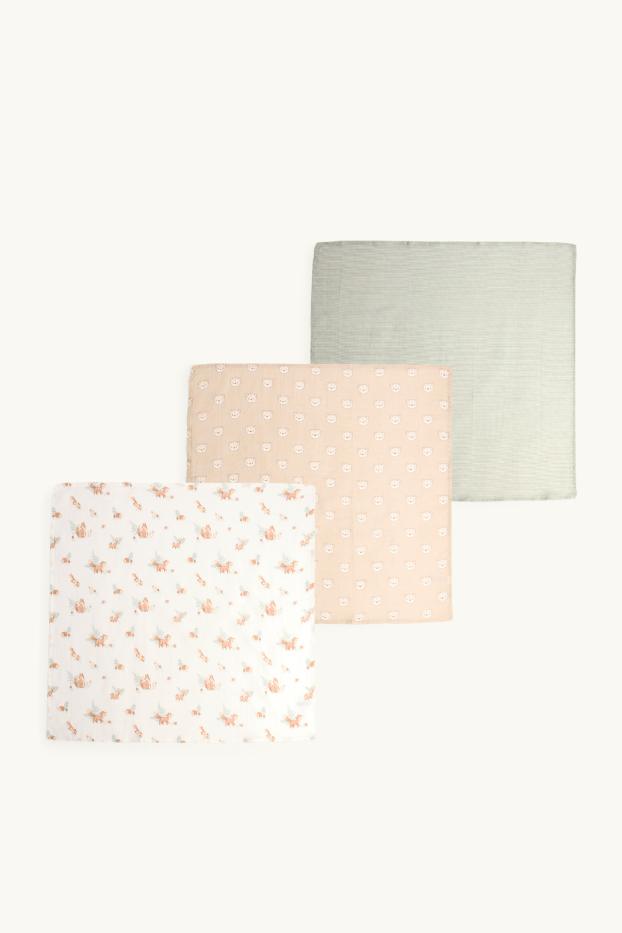Unisex - Multipack 3er - Waldtiere - Baby-Musselin-Tuch - weiss / beige