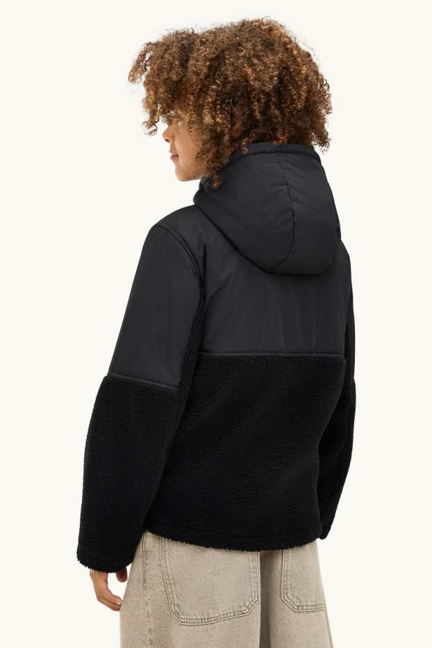 Kinder Buben - Jacke mit Kapuze - gefüttert - schwarz