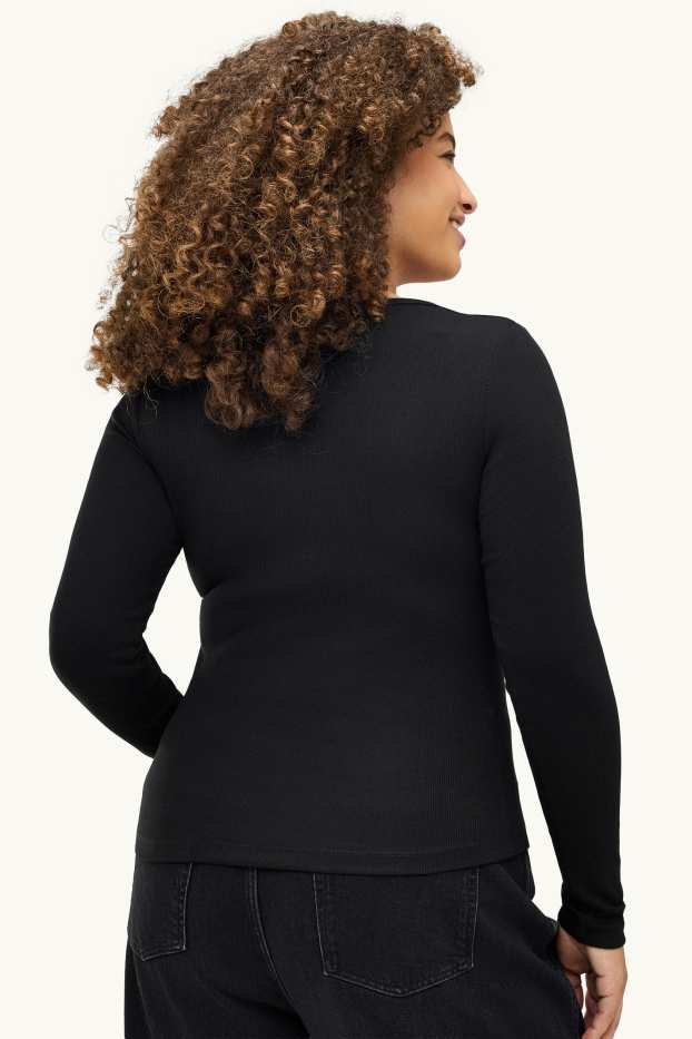 Donna - Maglia a maniche lunghe con scollo a V - slim fit - nero