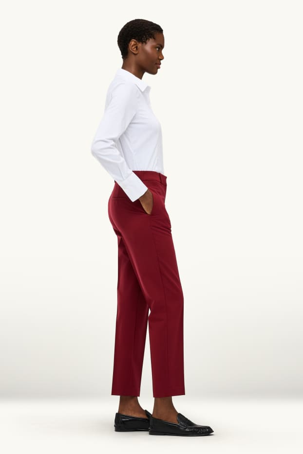 Femei - Pantaloni office - talie medie - cigarette fit - bordo