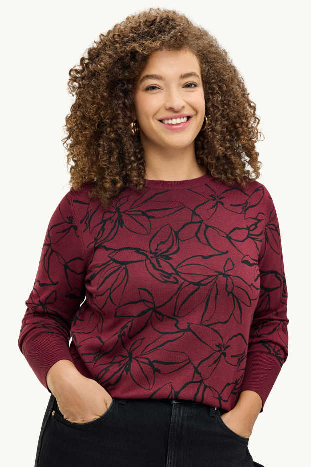 Women - Jumper - patterned - bordeaux