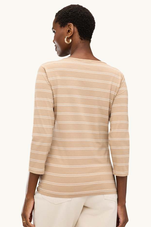 Femmes - Haut à manches longues - regular fit - à rayures - beige