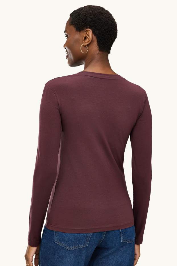 Dona - Paquet de 2 - samarreta de mànigues llargues - slim fit - bordeus/blanc